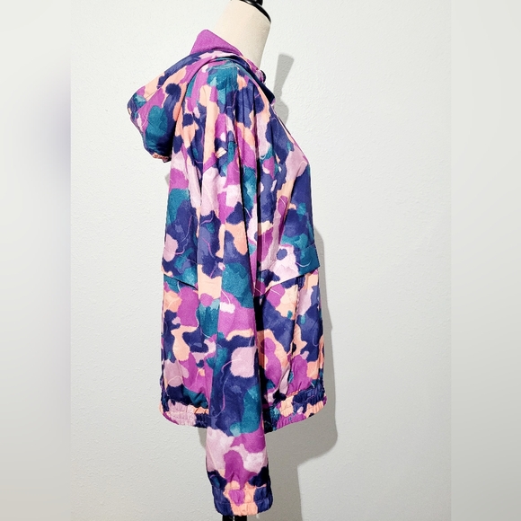 Reebok Women’s Hooded Windbreaker Jacket Abstract Print Size Large Zip Front - Picture 4 of 14